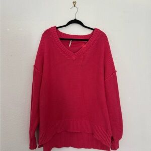 Free People Oversized Pink V-Neck Sweater size S